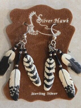 Silver Hawk OOAK Handmade .925 Sterling Silver & Animal Bone Dangle Earrings